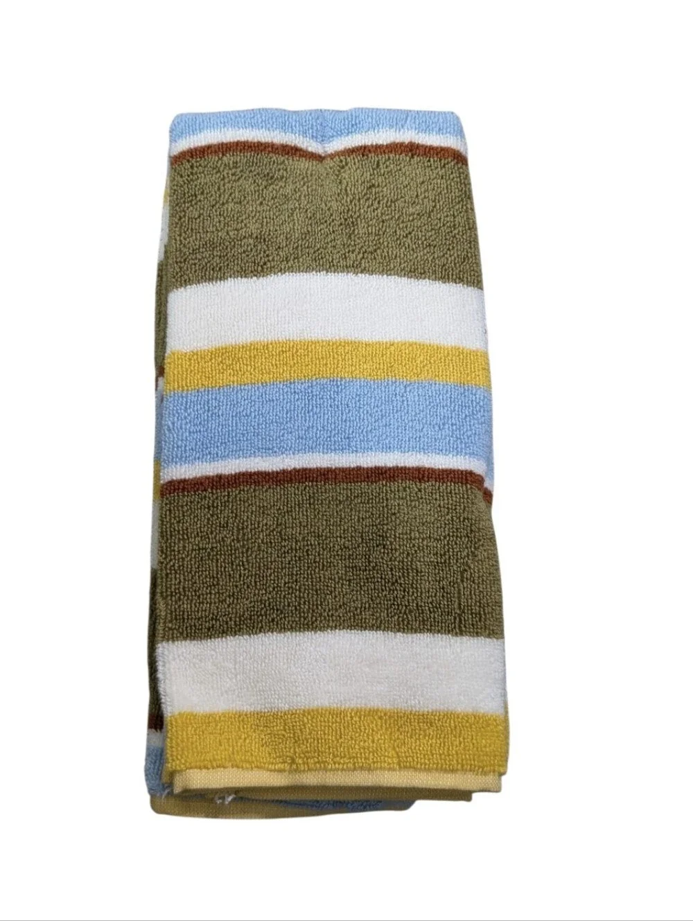 Striped Cotton Hand Towels - Olive, Blue, Yellow, White 2PC Set